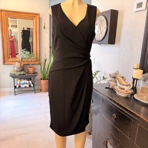 LAUREN RL Form Fit Sleeveless Deep V Neckline Below Knee in Length DRESS